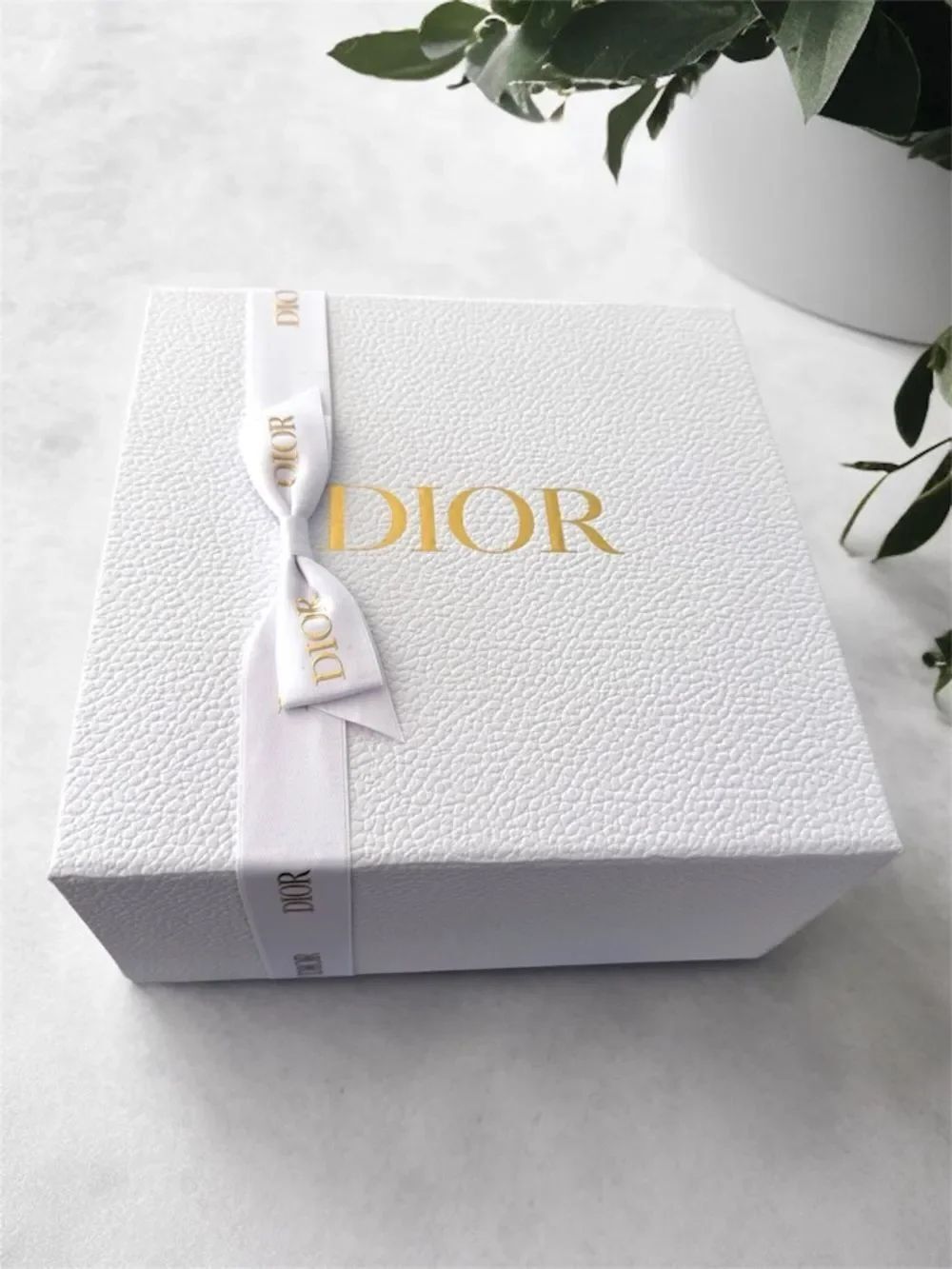 Dior White Box with Gold Logo and Satin Ribbon